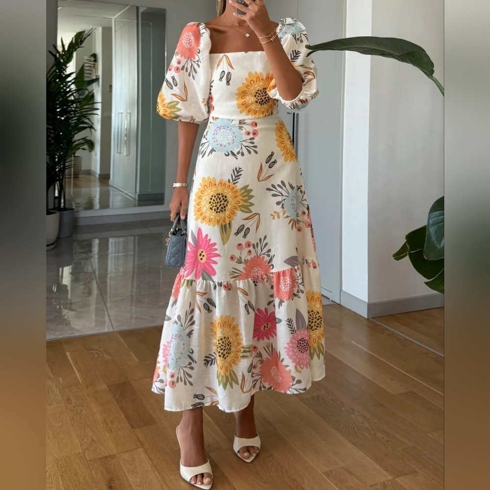 NWOT Floral Puff Sleeve Maxi Dress